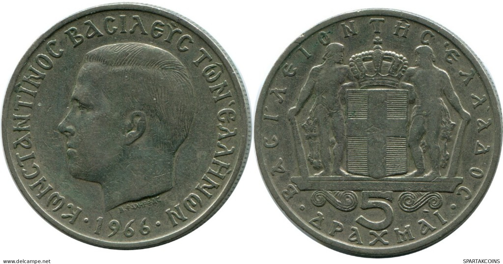 5 DRACHMES 1966 GREECE Coin Constantine II #AH714.U.A - Greece