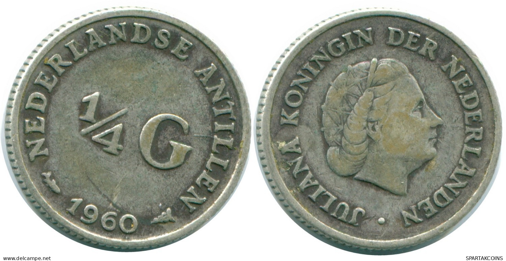 1/4 GULDEN 1960 NETHERLANDS ANTILLES SILVER Colonial Coin #NL11049.4.U.A - Niederländische Antillen