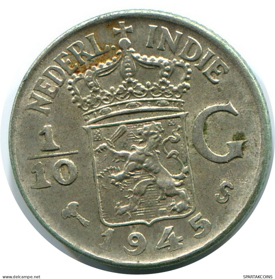 1/10 GULDEN 1945 NIEDERLANDE OSTINDIEN SILBER Münze #AR981.D.A - Dutch East Indies