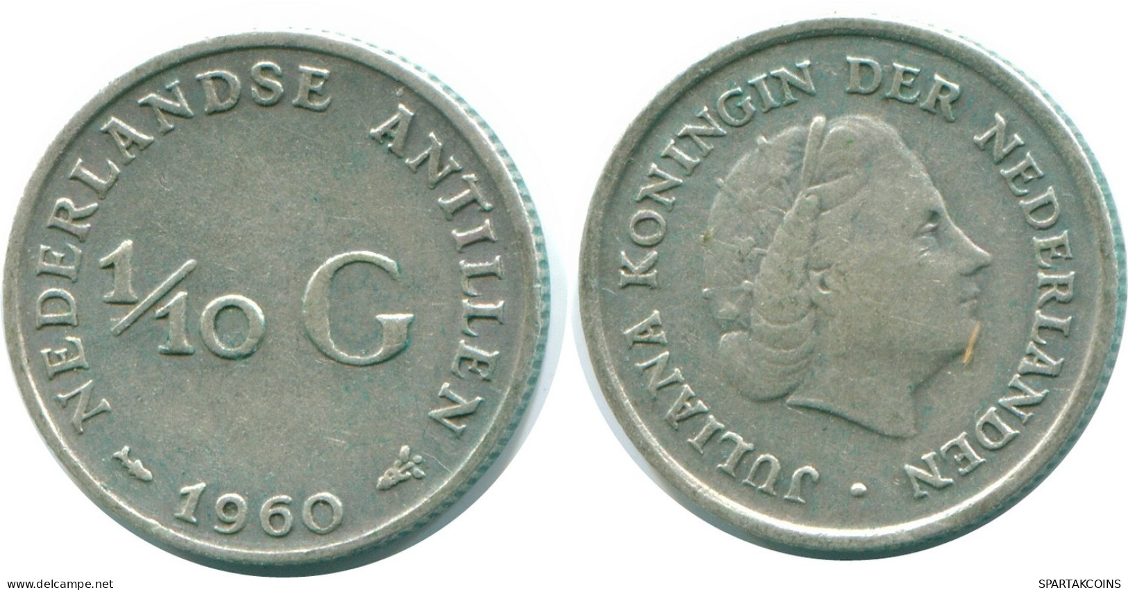1/10 GULDEN 1960 NIEDERLÄNDISCHE ANTILLEN SILBER Koloniale Münze #NL12264.3.D.A - Antille Olandesi