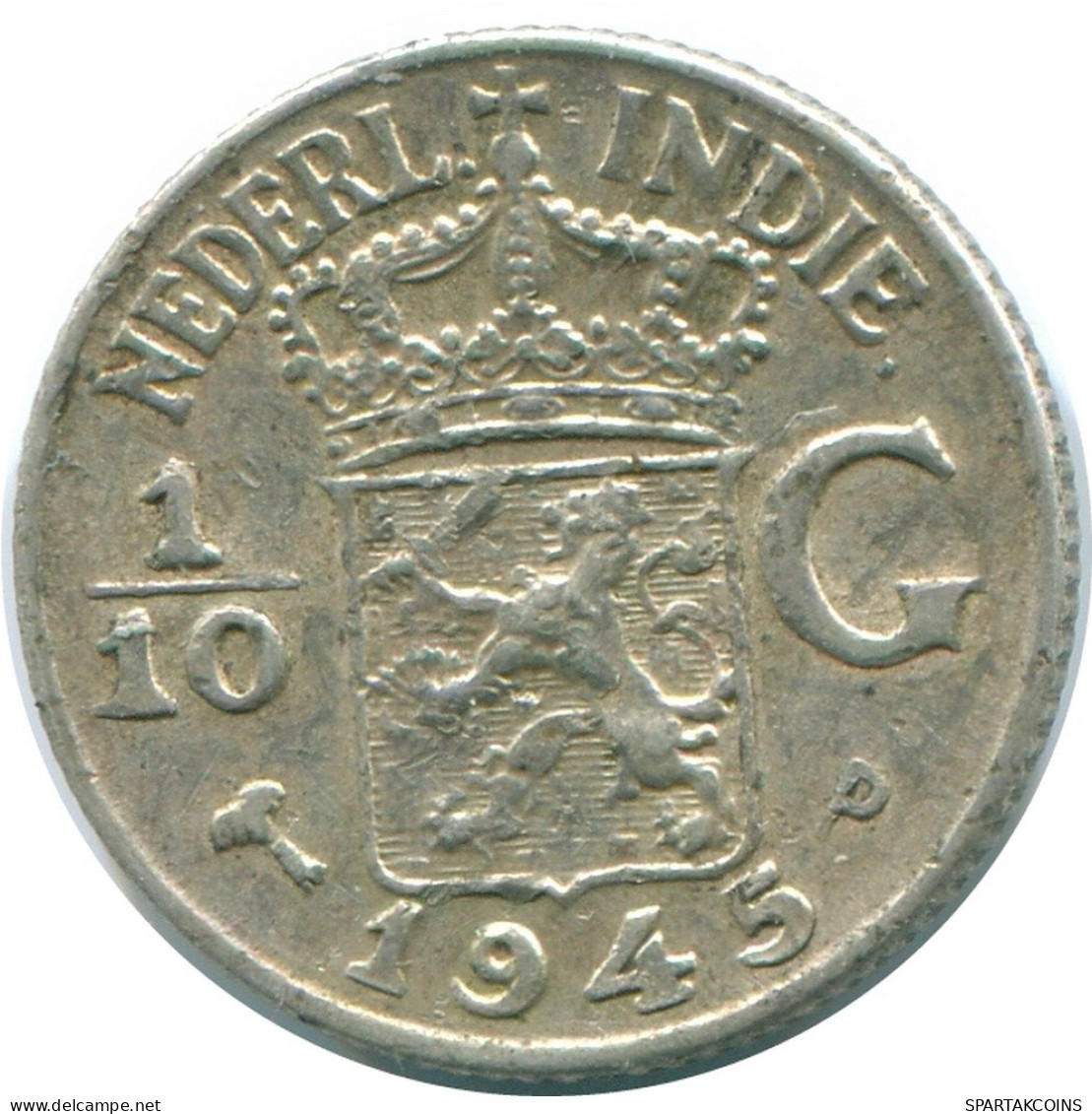 1/10 GULDEN 1945 P INDES ORIENTALES NÉERLANDAISES ARGENT Colonial Pièce #NL14087.3.F.A - Dutch East Indies