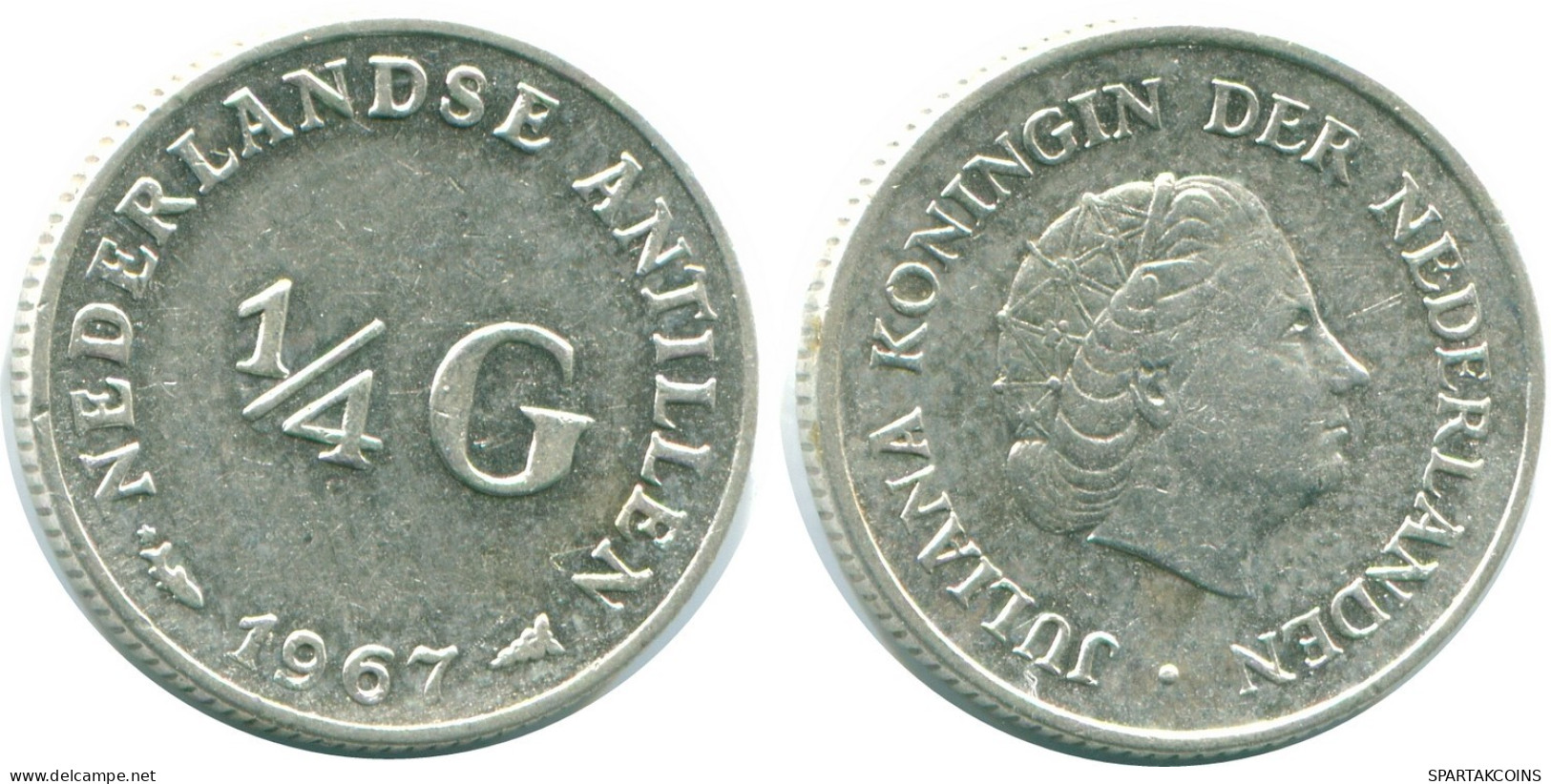 1/4 GULDEN 1967 ANTILLES NÉERLANDAISES ARGENT Colonial Pièce #NL11457.4.F.A - Netherlands Antilles