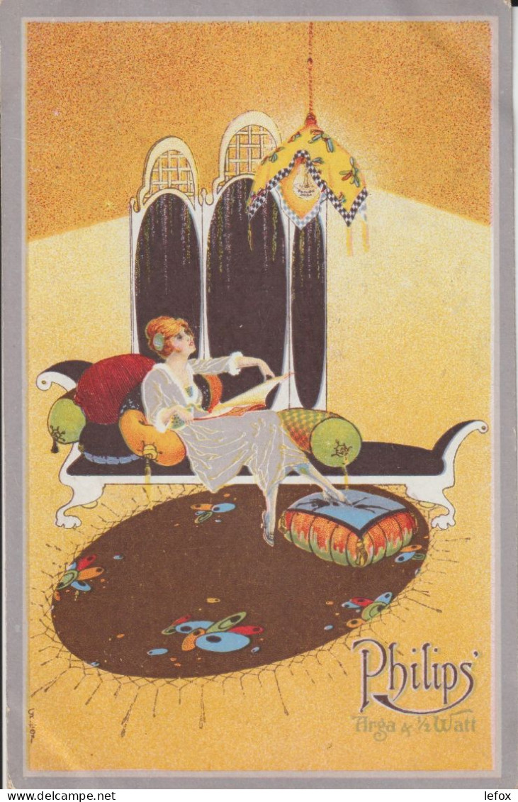 BELLE CARTE PUBLICITE PHILIPS ARGA A 1/2 WATT ECRITE EN 1922 - Advertising