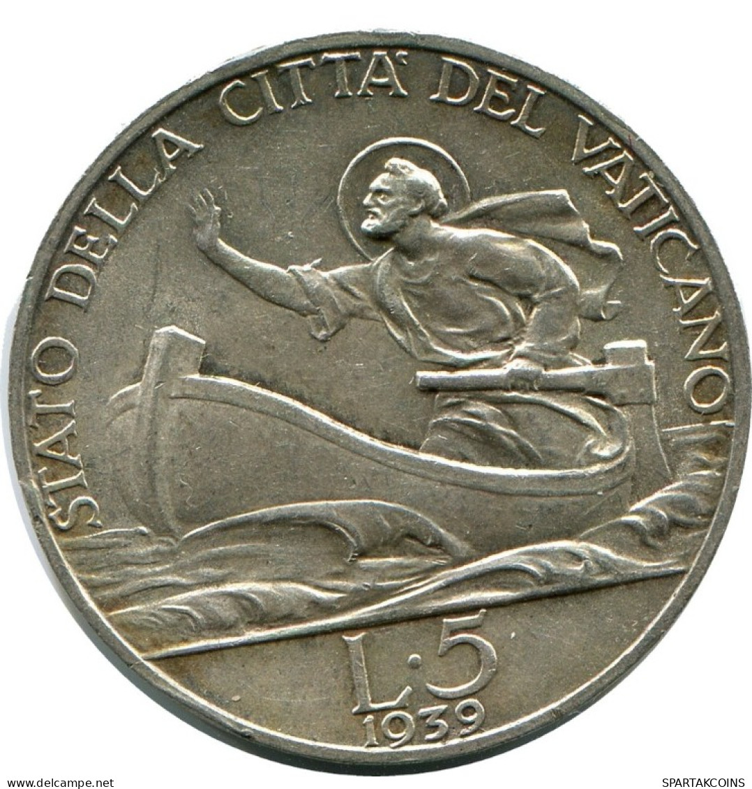 5 LIRE 1939 VATICAN Coin Pius XII (1939-1958) Silver #AH363.13.U.A - Vaticano