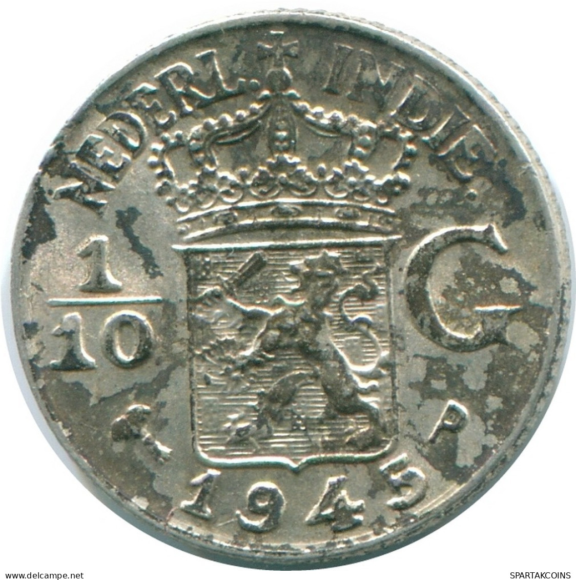 1/10 GULDEN 1945 P NETHERLANDS EAST INDIES SILVER Colonial Coin #NL14083.3.U.A - Nederlands-Indië