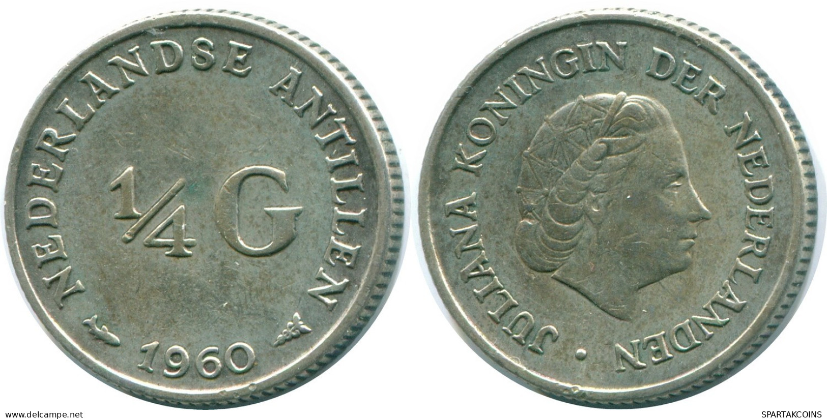 1/4 GULDEN 1960 NETHERLANDS ANTILLES SILVER Colonial Coin #NL11032.4.U.A - Niederländische Antillen
