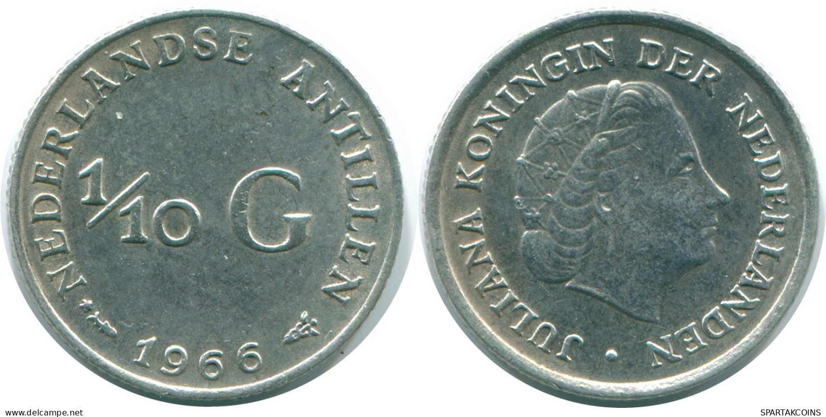 1/10 GULDEN 1966 ANTILLAS NEERLANDESAS PLATA Colonial Moneda #NL12740.3.E.A - Antilles Néerlandaises