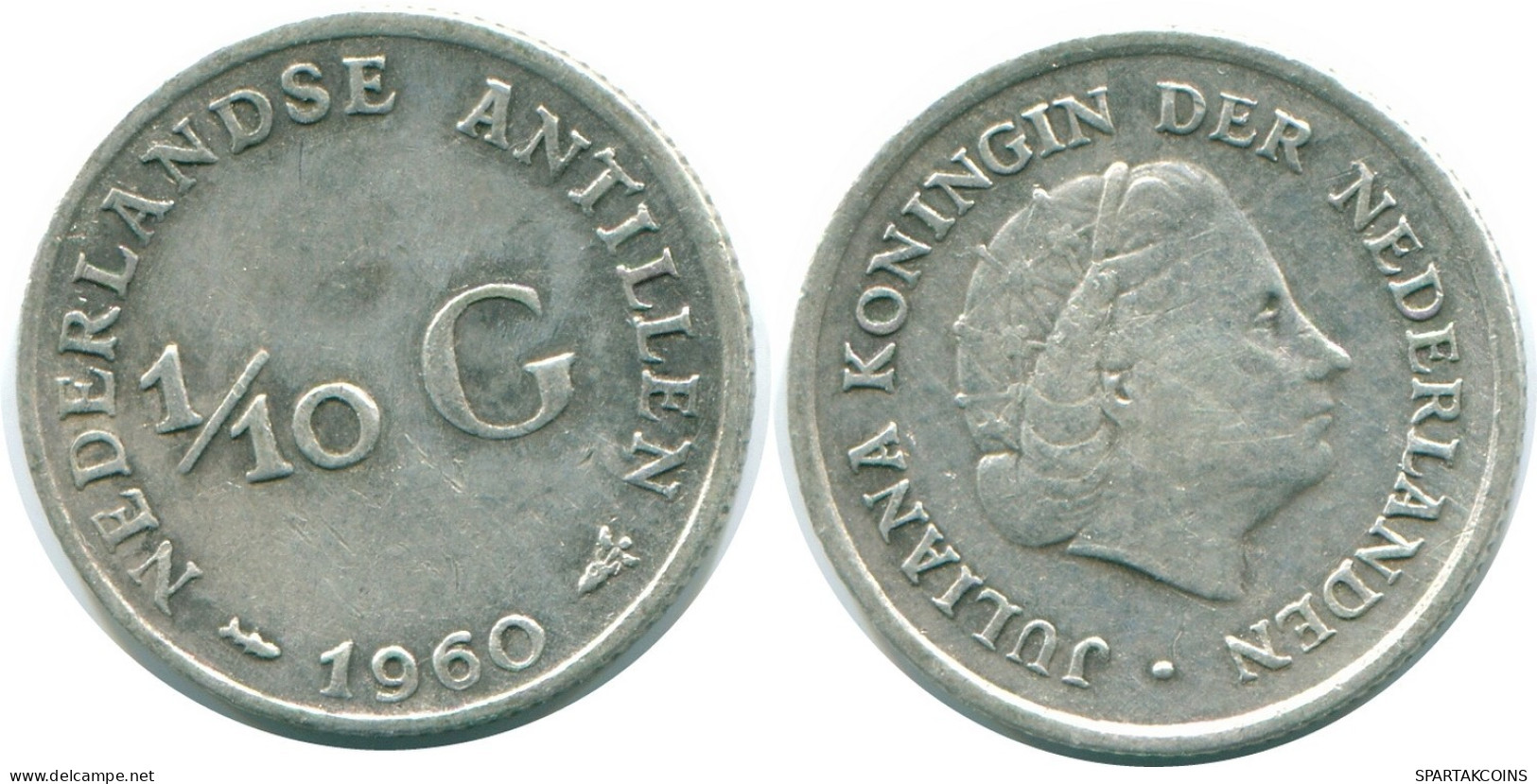 1/10 GULDEN 1960 NETHERLANDS ANTILLES SILVER Colonial Coin #NL12275.3.U.A - Netherlands Antilles