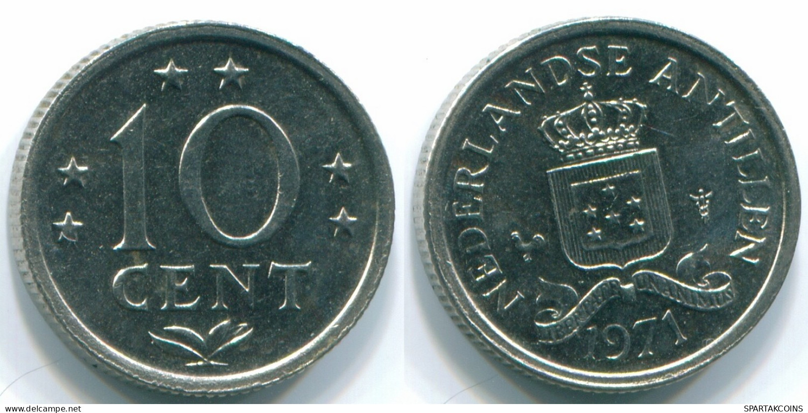 10 CENTS 1971 NETHERLANDS ANTILLES Nickel Colonial Coin #S13444.U.A - Niederländische Antillen