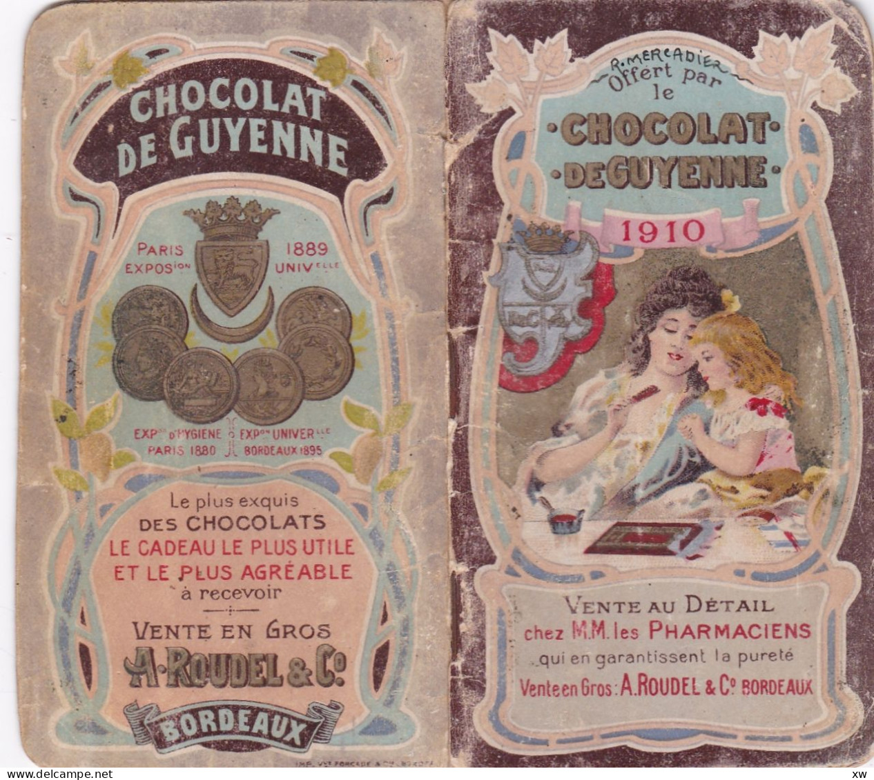 AGENDA MEMENTO 1910 Offert Aux Acheteurs Du Chocolat De Guyenne -En Vente Chez Les Pharmaciens A. ROUDEL Et Cie-19-05-24 - Autres & Non Classés