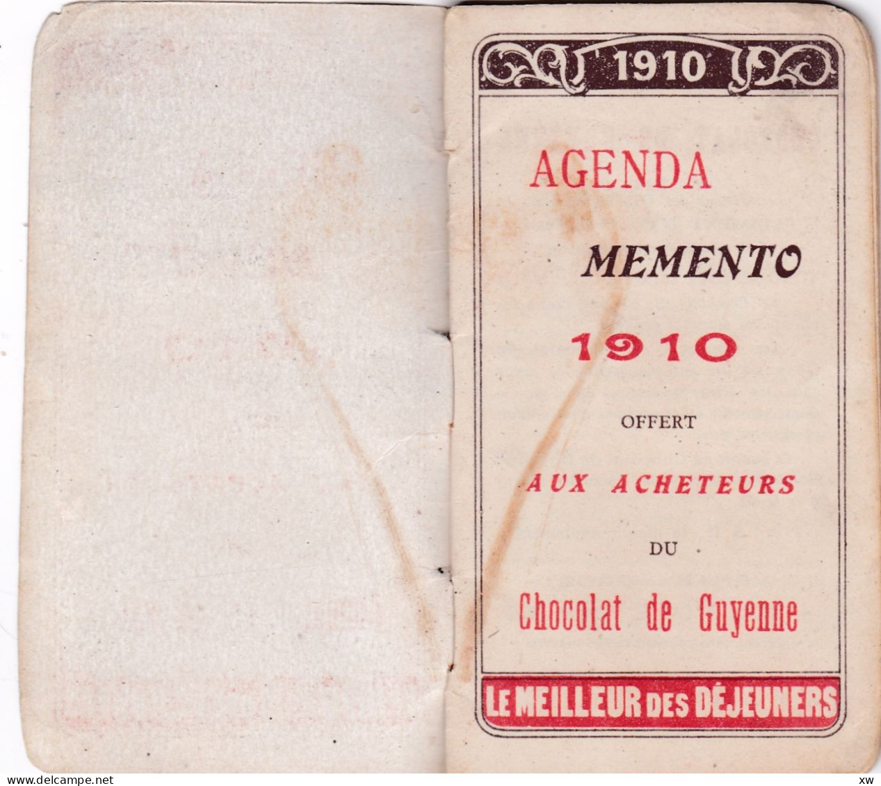 AGENDA MEMENTO 1910 Offert Aux Acheteurs Du Chocolat De Guyenne -En Vente Chez Les Pharmaciens A. ROUDEL Et Cie-19-05-24 - Andere & Zonder Classificatie