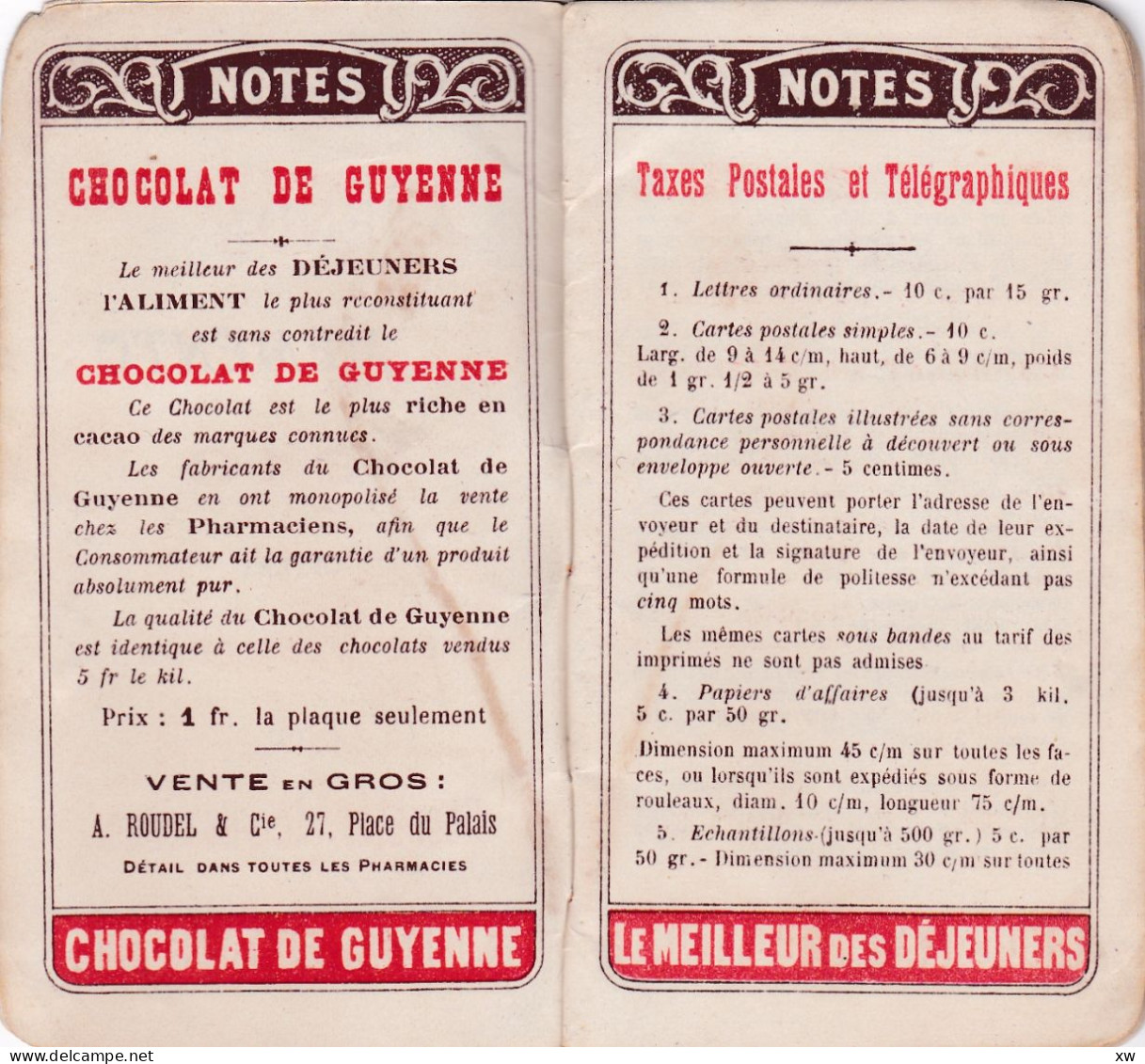 AGENDA MEMENTO 1910 Offert Aux Acheteurs Du Chocolat De Guyenne -En Vente Chez Les Pharmaciens A. ROUDEL Et Cie-19-05-24 - Andere & Zonder Classificatie