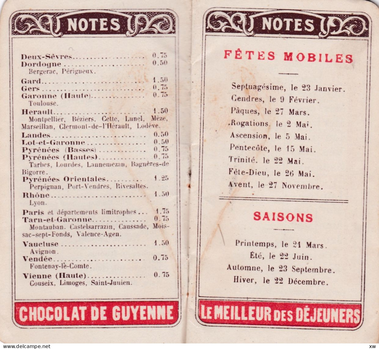 AGENDA MEMENTO 1910 offert aux acheteurs du Chocolat de Guyenne -En vente chez les Pharmaciens A. ROUDEL et Cie-19-05-24