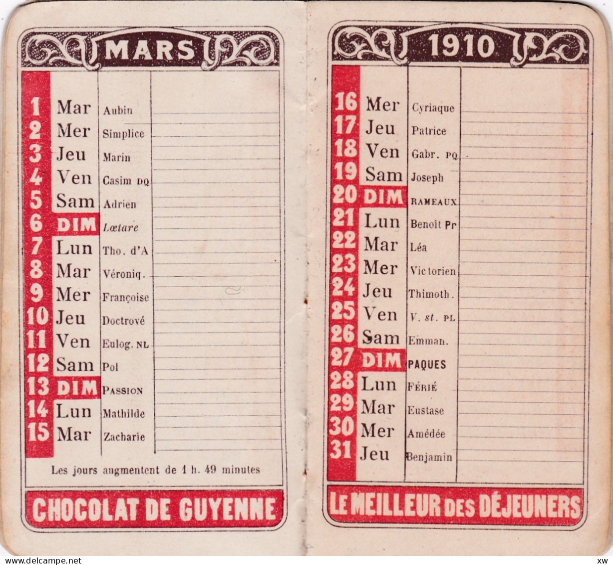 AGENDA MEMENTO 1910 offert aux acheteurs du Chocolat de Guyenne -En vente chez les Pharmaciens A. ROUDEL et Cie-19-05-24