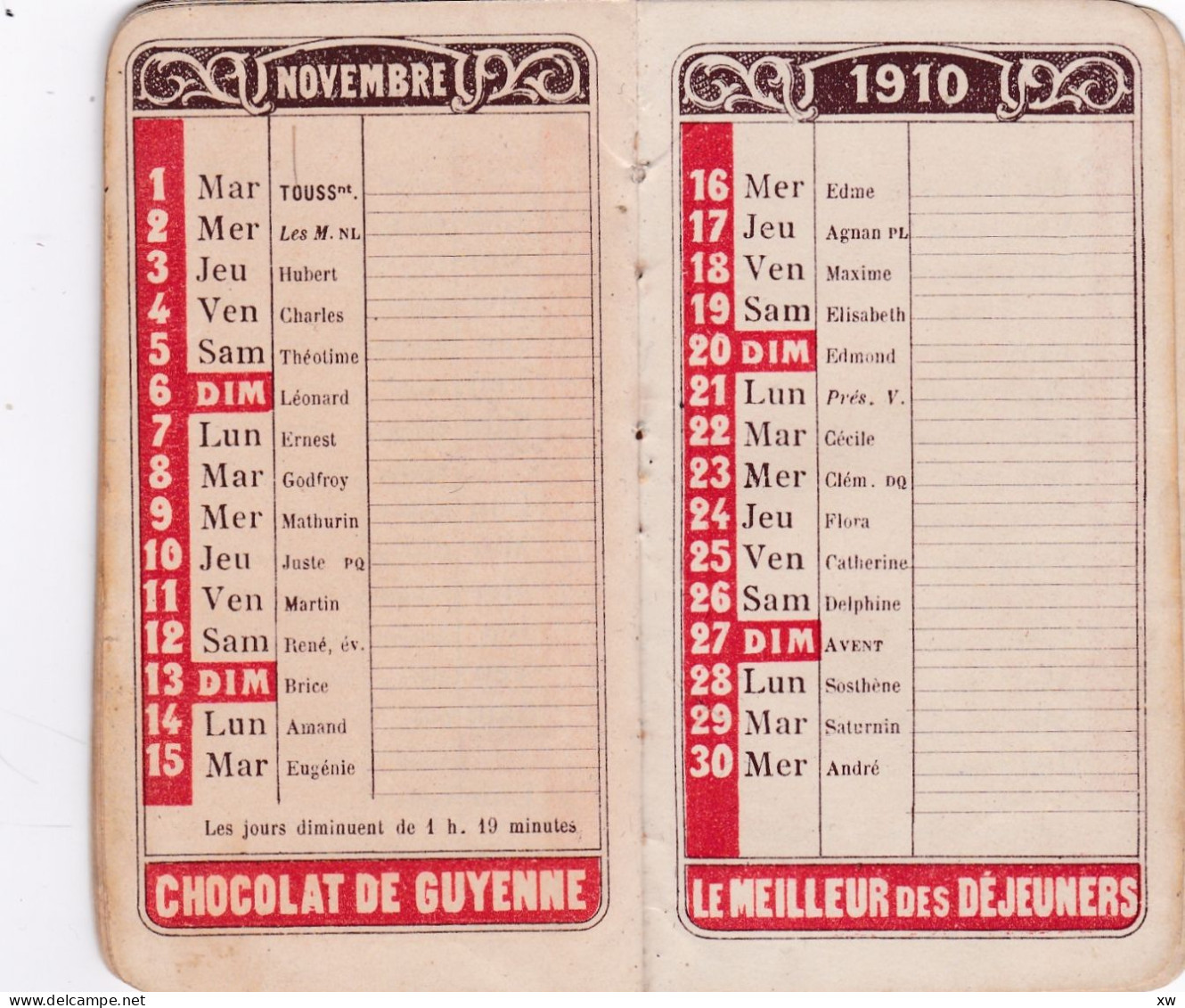 AGENDA MEMENTO 1910 offert aux acheteurs du Chocolat de Guyenne -En vente chez les Pharmaciens A. ROUDEL et Cie-19-05-24