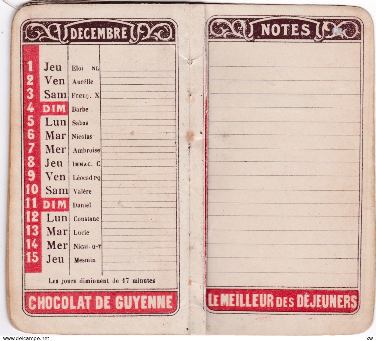 AGENDA MEMENTO 1910 offert aux acheteurs du Chocolat de Guyenne -En vente chez les Pharmaciens A. ROUDEL et Cie-19-05-24