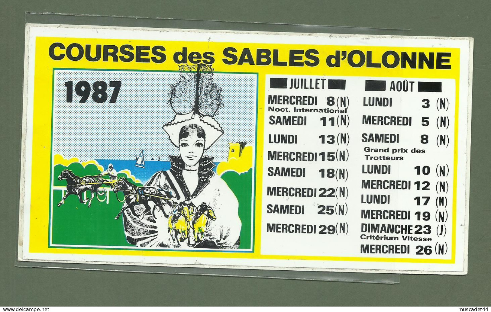 AUTOCOLLANT COURSES DES SABLES D OLONNE 1987 VENDEE HIPPISME COURSE DE CHEVAUX - Equitazione