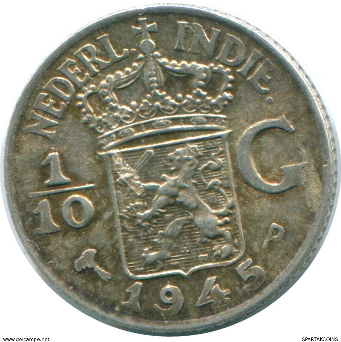 1/10 GULDEN 1945 P INDES ORIENTALES NÉERLANDAISES ARGENT Colonial Pièce #NL14174.3.F.A - Nederlands-Indië