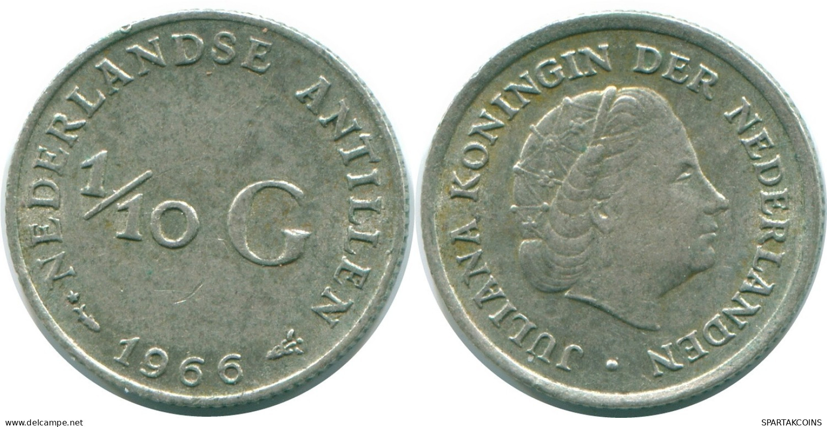 1/10 GULDEN 1966 NIEDERLÄNDISCHE ANTILLEN SILBER Koloniale Münze #NL12886.3.D.A - Netherlands Antilles