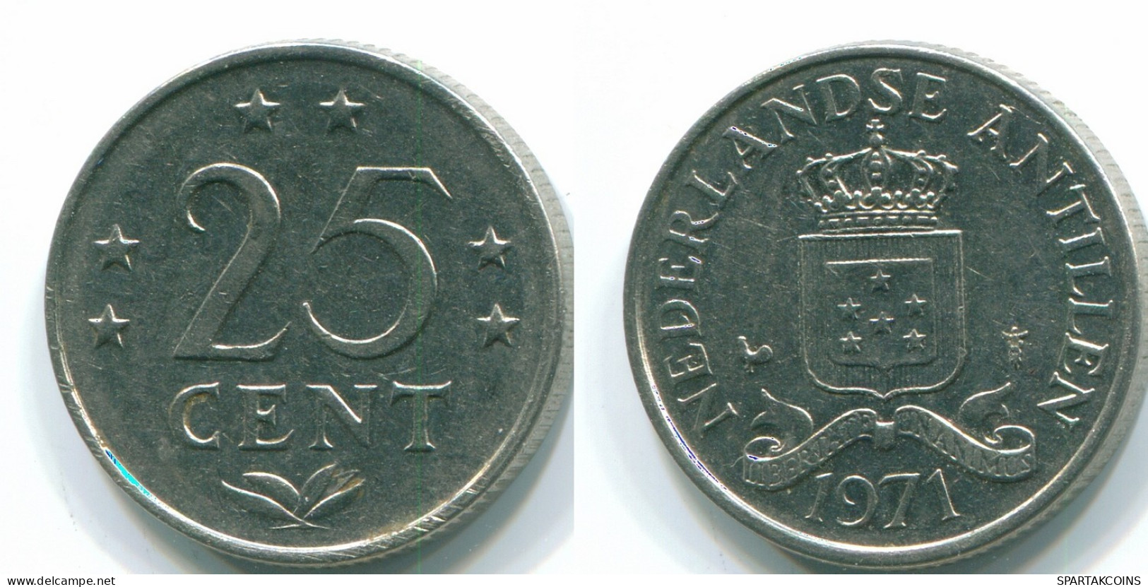 25 CENTS 1971 ANTILLAS NEERLANDESAS Nickel Colonial Moneda #S11484.E.A - Antille Olandesi