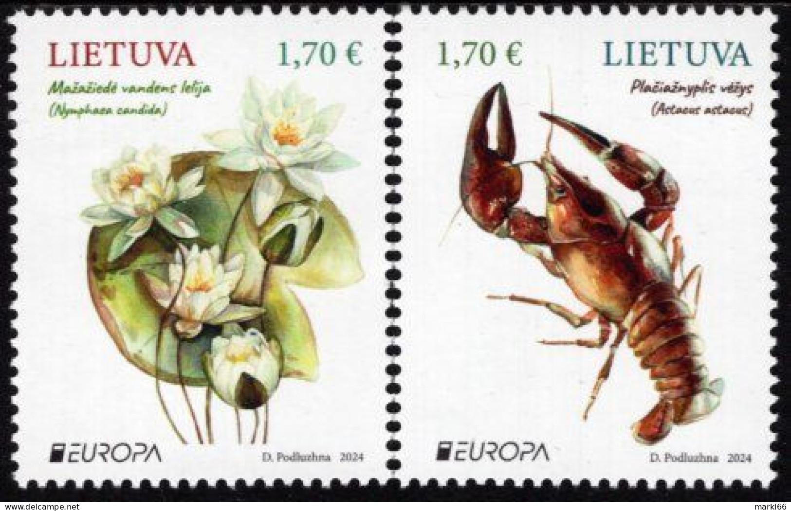 Lithuania - 2024 - Europa CEPT - Underwater Fauna And Flora - Mint Stamp Set - Lithuania