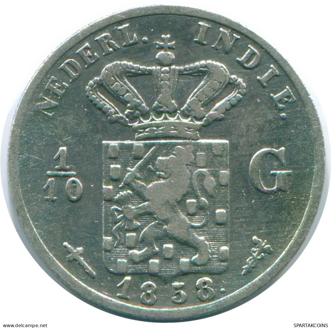 1/10 GULDEN 1858 INDES ORIENTALES NÉERLANDAISES ARGENT Colonial Pièce #NL13171.3.F.A - Indie Olandesi