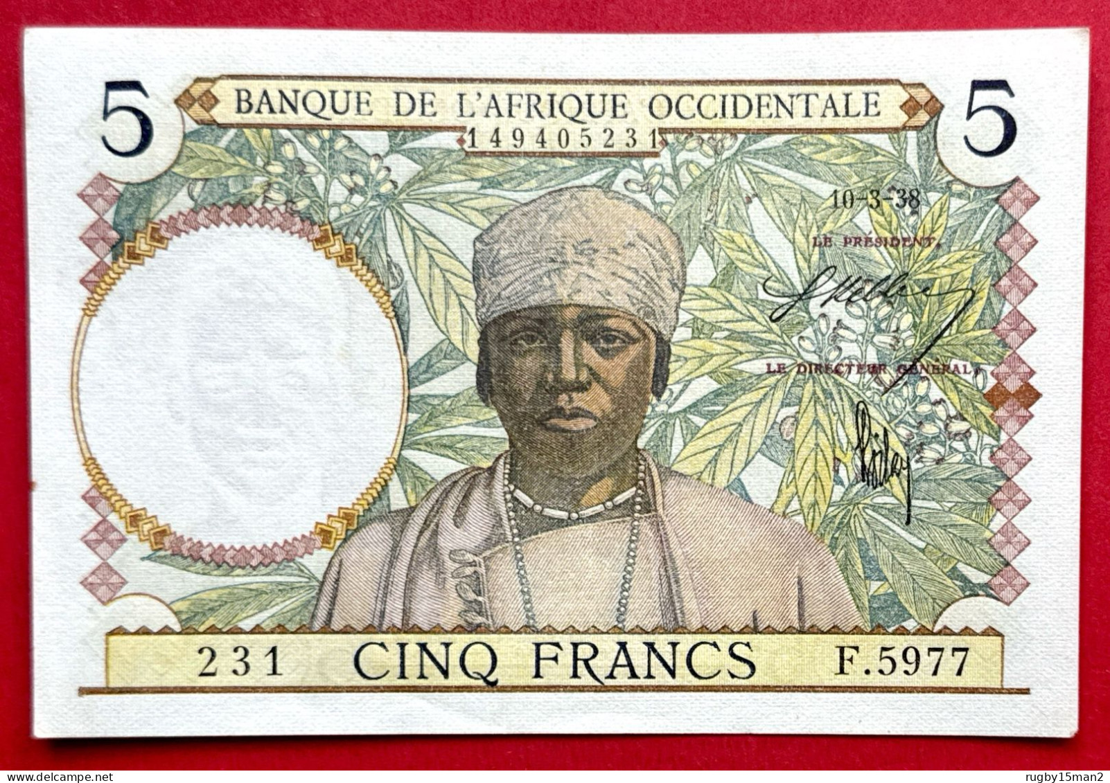 N°79 BILLET DE BANQUE DE 5 FRANCS DE L'AOF 10 3 1938 SPL+ / AU - Other - Africa