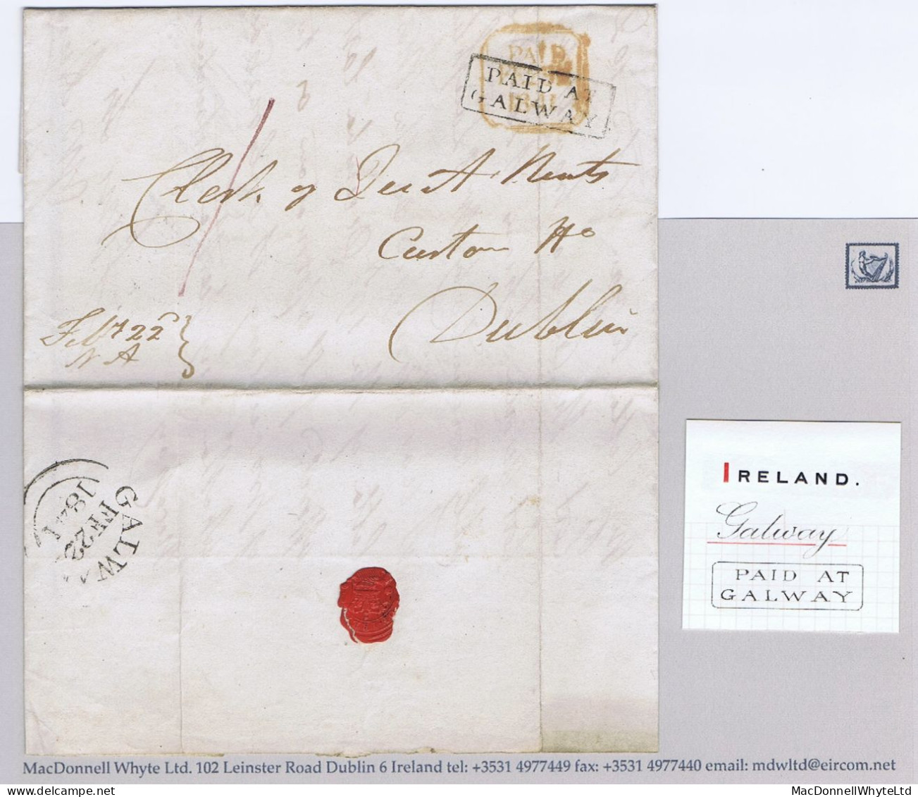 Ireland Galway Quit Rent 1841 Letter To Dublin With Boxed PAID AT/GALWAY, Distress On Lands At Carraroe - Préphilatélie