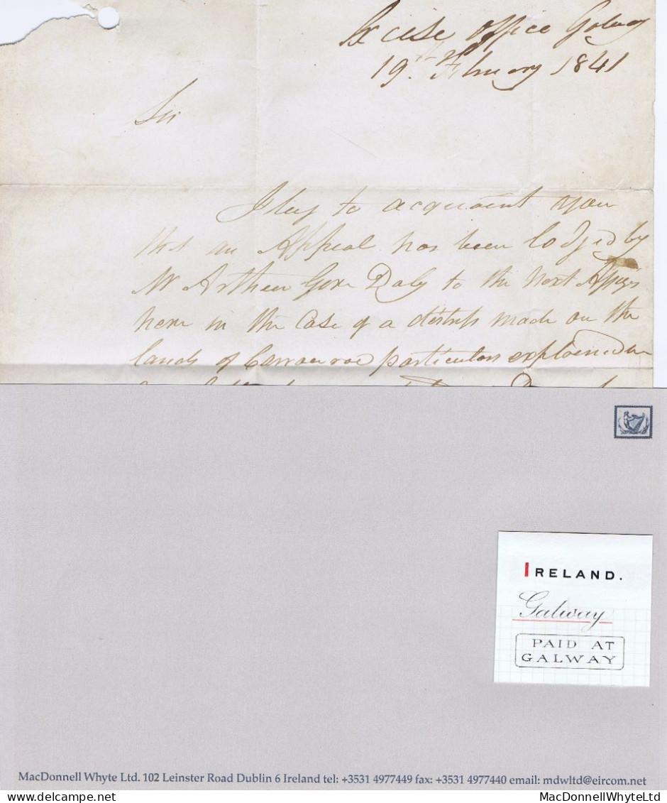 Ireland Galway Quit Rent 1841 Letter To Dublin With Boxed PAID AT/GALWAY, Distress On Lands At Carraroe - Préphilatélie