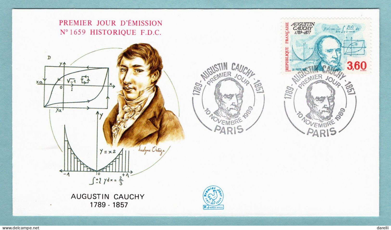 FDC France 1989 - Augustin Cauchy - Mathématicien - YT 2610 - Paris - 1980-1989