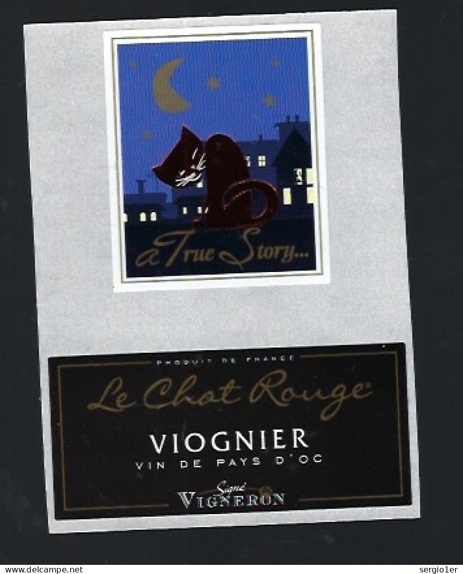 Etiquette Vin De Pays D'Oc Le Chat Rouge Viognier - Vin De Pays D'Oc