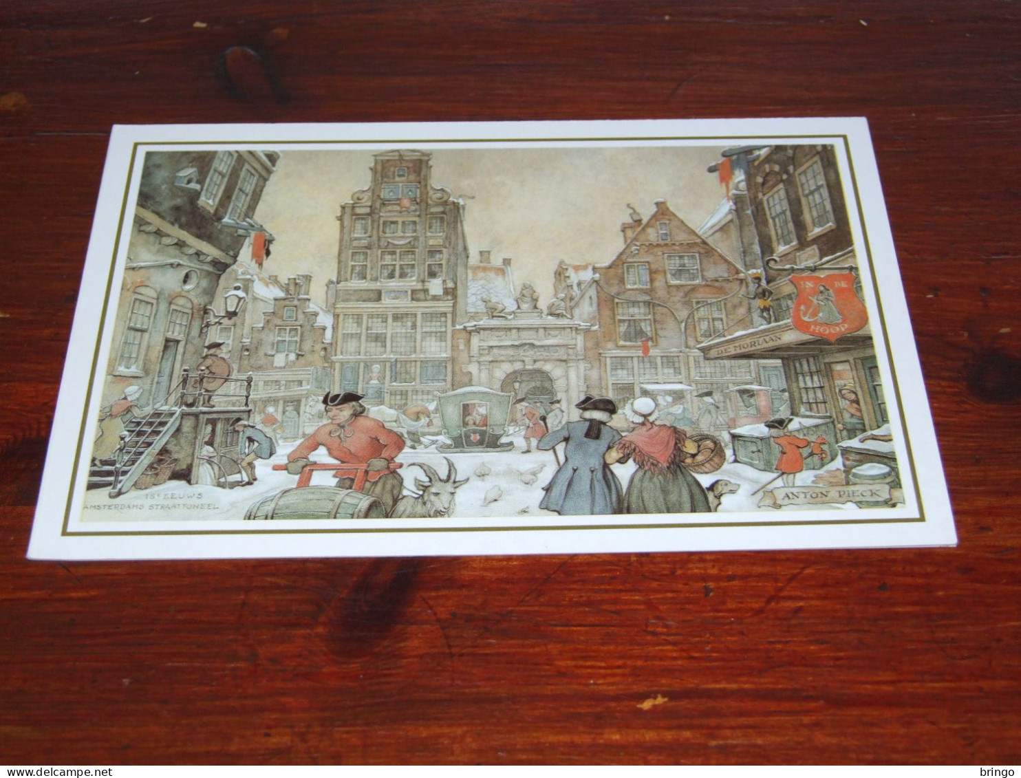 76363-       CA. 11.5 X 16.5 CM. DOUBLE CARD - 18e EEUWS AMSTERDAMS STRAATTONEEL, ILLUSTRATOR- ANTON PIECK - Pieck, Anton