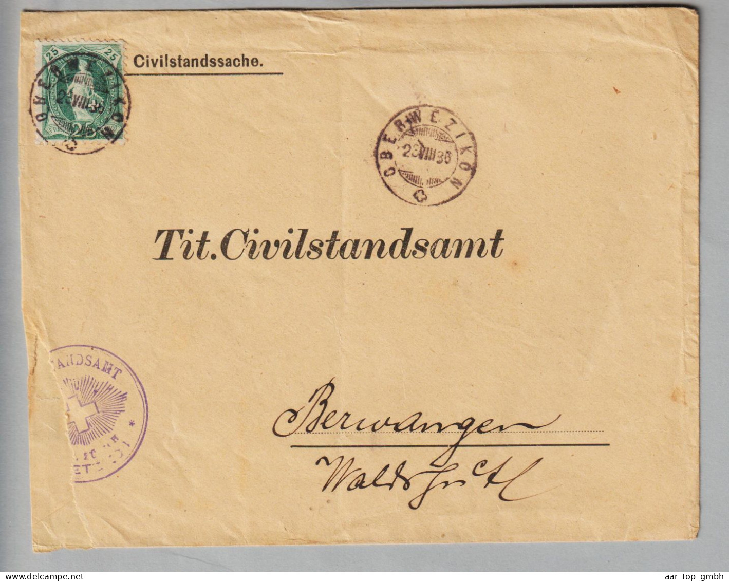 CH Heimat ZH Oberwetzikon 1886-08-28 Brief Nach Berwangen Mit 25Rp. Stehende H. SBK#67A - Covers & Documents