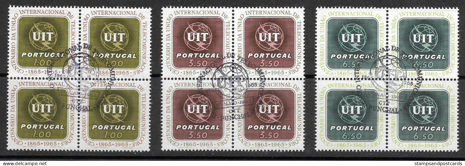 Portugal 1965 Centenaire Union Internationale Télécommunications UIT X 4 Cachet Premier Jour Funchal Madeira Madère - Used Stamps