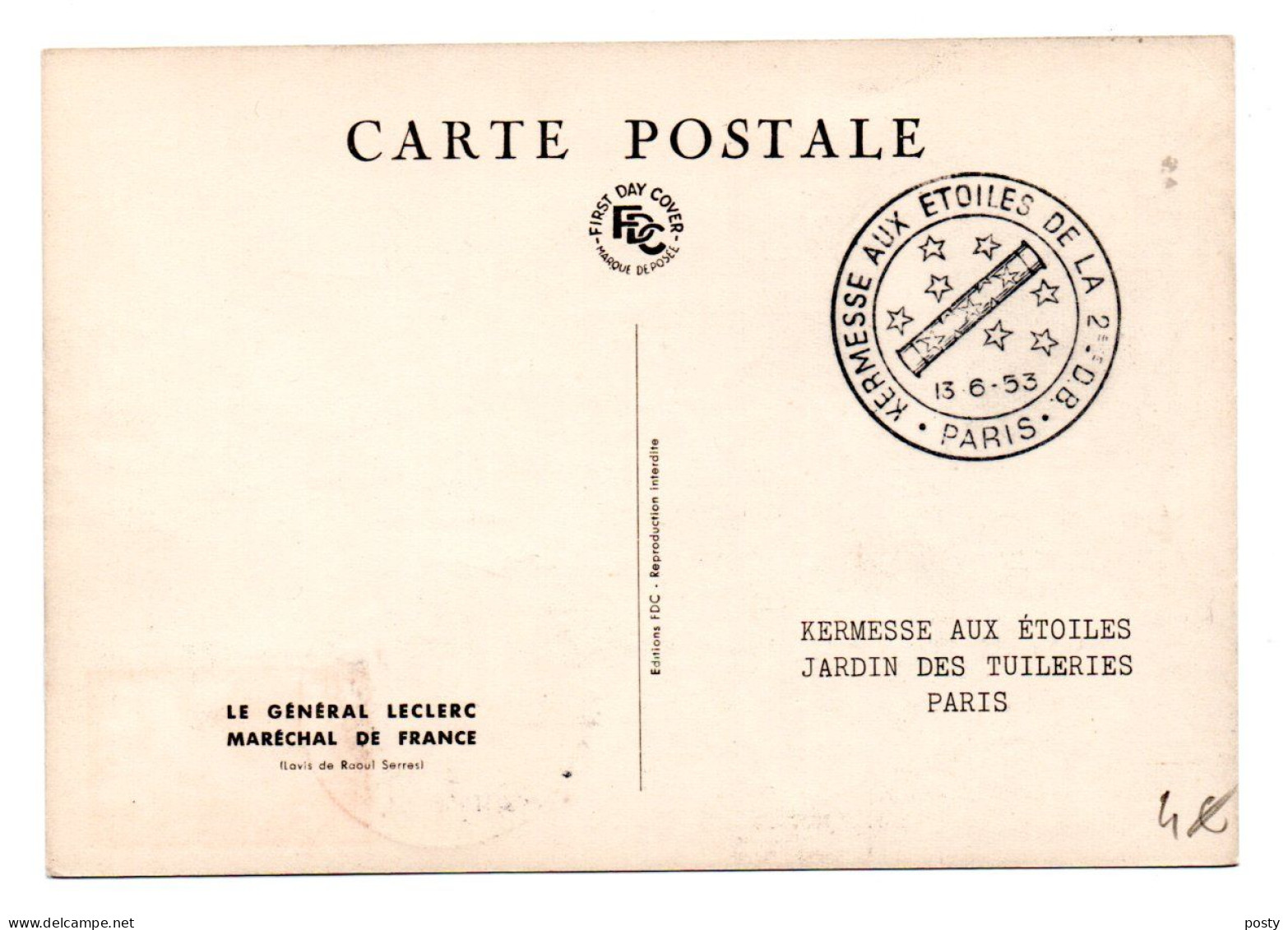 CARTE MAXIMUM - MARECHAL LECLERC - LA KERMESSE AUX ETOILES - EDITO 13/05/1953 A PARIS - - 1950-1959