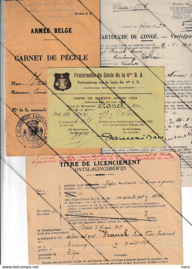 Guerre 14/18 - Lot De 10 Documents D'un Volontaire De Guerre De DOLHAIN / LIMBOURG - Armée Belge - 4e Génie (B374) - 1914-18