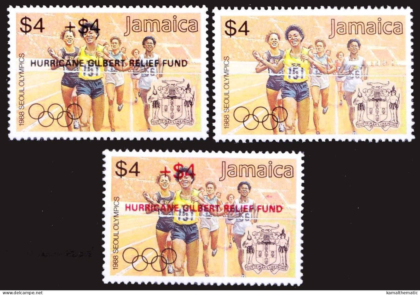 Jamaica 1988 MNH All 3 Variants, Athletics Olympic Sports OVP & Surcharged - Athletics