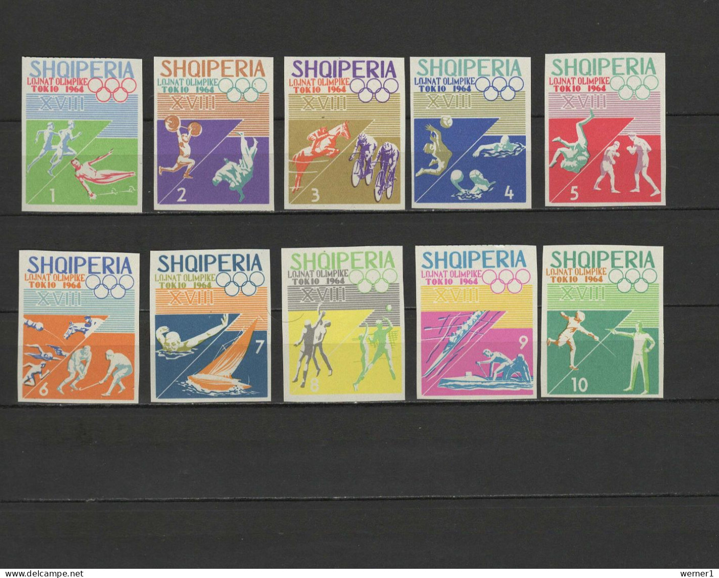 Albania 1964 Olympic Games Tokyo, Judo, Cycling, Football Soccer, Hockey, Fencing Etc. Set Of 10 Imperf. MNH - Summer 1964: Tokyo