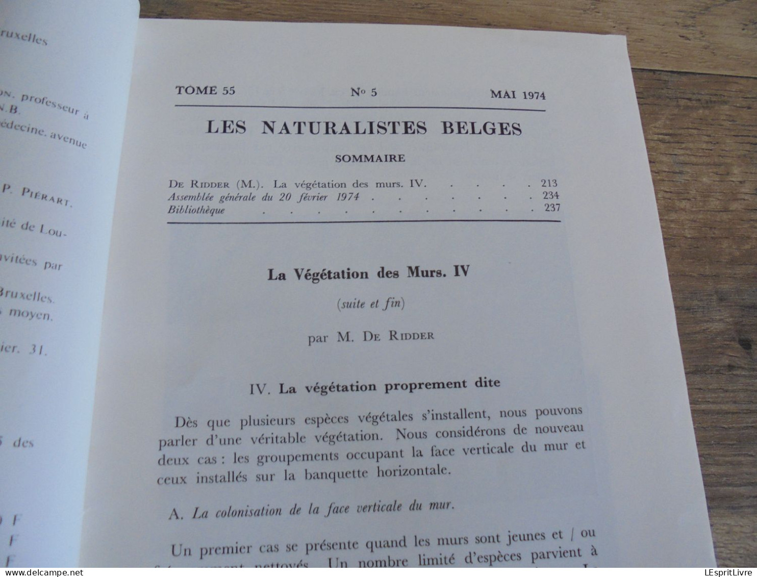 LES NATURALISTES BELGES N° 5 Année 1974 Régionalisme La Végétation Des Murs Plantes Botanique Flore - Belgium