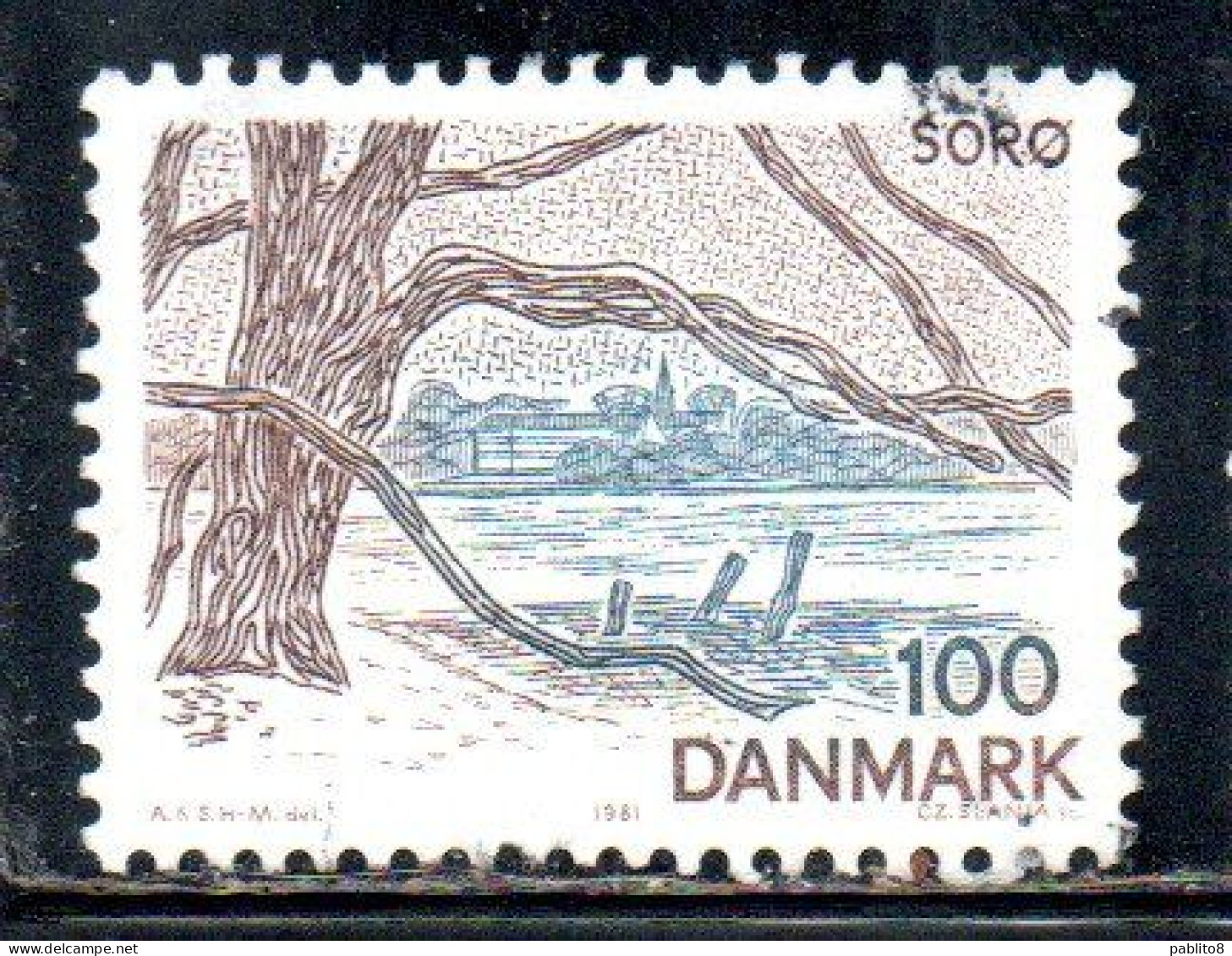 DANEMARK DANMARK DENMARK DANIMARCA 1981 VIEWS OF ZEALAND SORO LAKE AND ACADEMY 100o USED USATO OBLITERE - Used Stamps