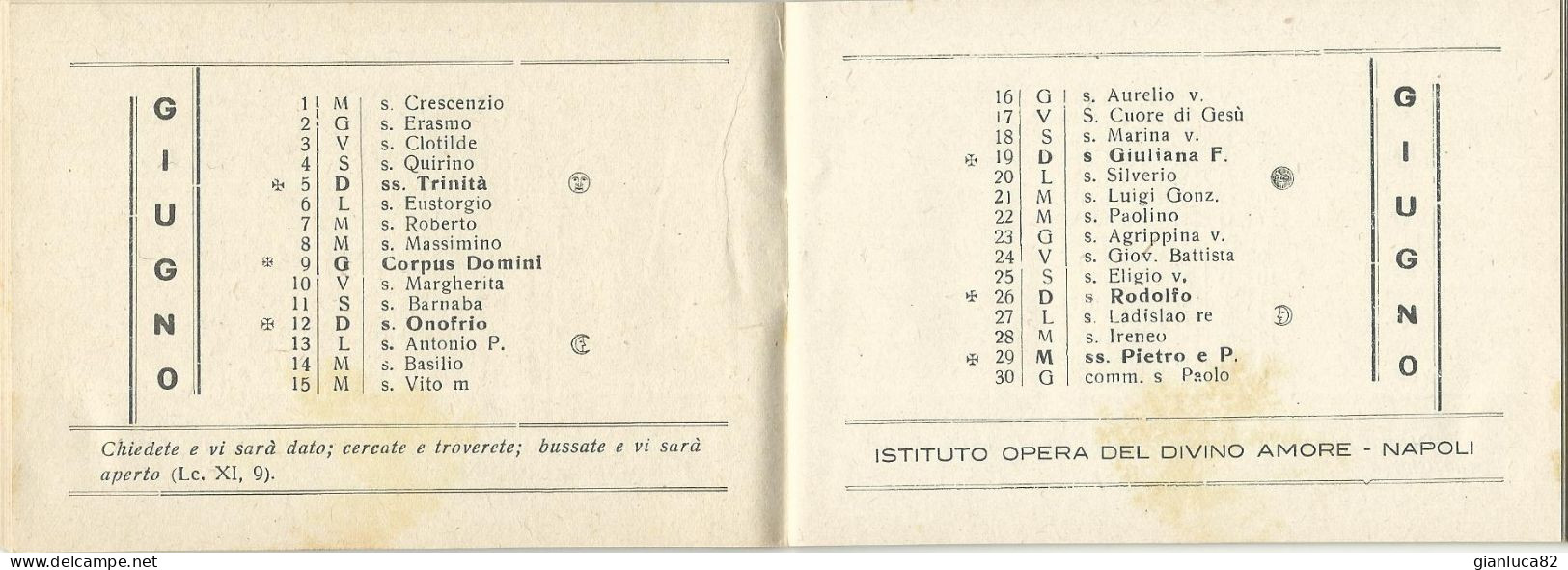 Lotto N. 3 Calendarietti Istituto Opera Divino Amore Napoli 1950, 1955, 1962 Come Da Foto 12,0 X 8,5 Cm Circa - Petit Format : 1941-60