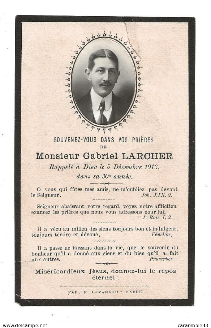 Décés  Faire Part  Monsieur Gabriel LARCHER   1913  à 30ans   (1742) - Décès