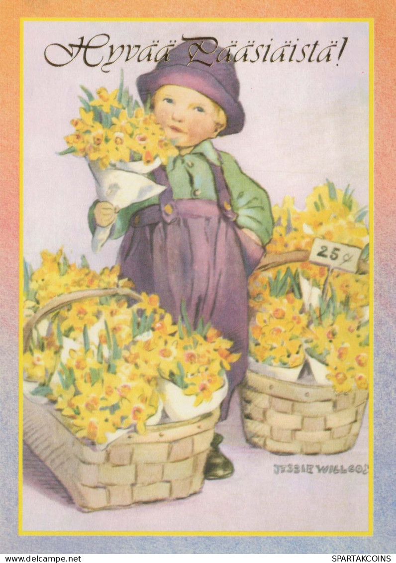 PÂQUES ENFANTS ŒUF Vintage Carte Postale CPSM #PBO279.A - Pâques
