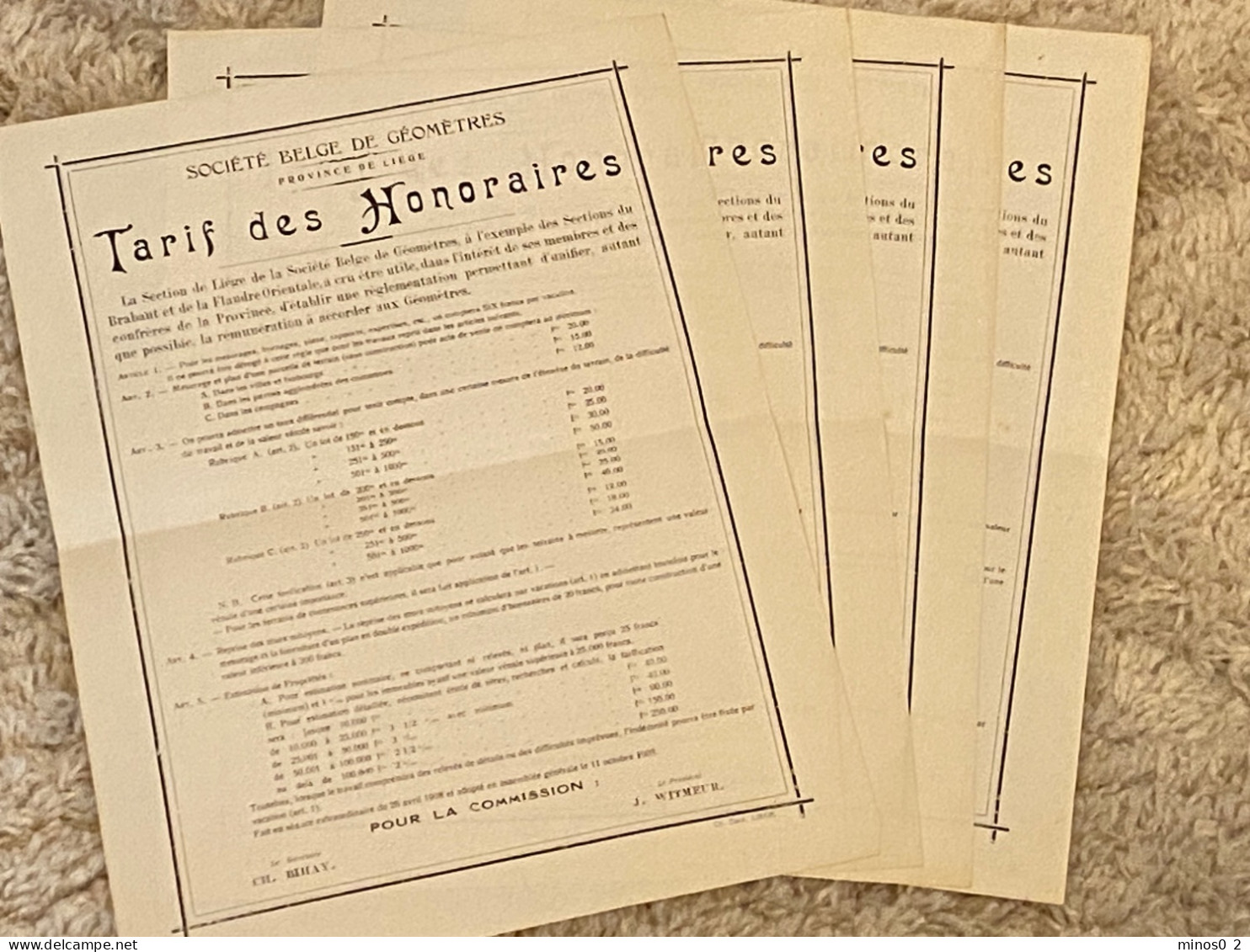 Ca. 1900 Tarif De Honoraires GEOMETRES  Province De Liège  Imprimé à L Siège - 1900 – 1949