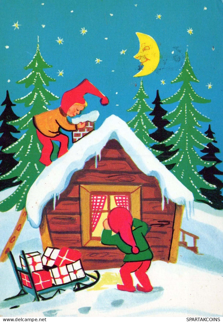 SANTA CLAUS Happy New Year Christmas GNOME Vintage Postcard CPSM #PBL833.A - Santa Claus