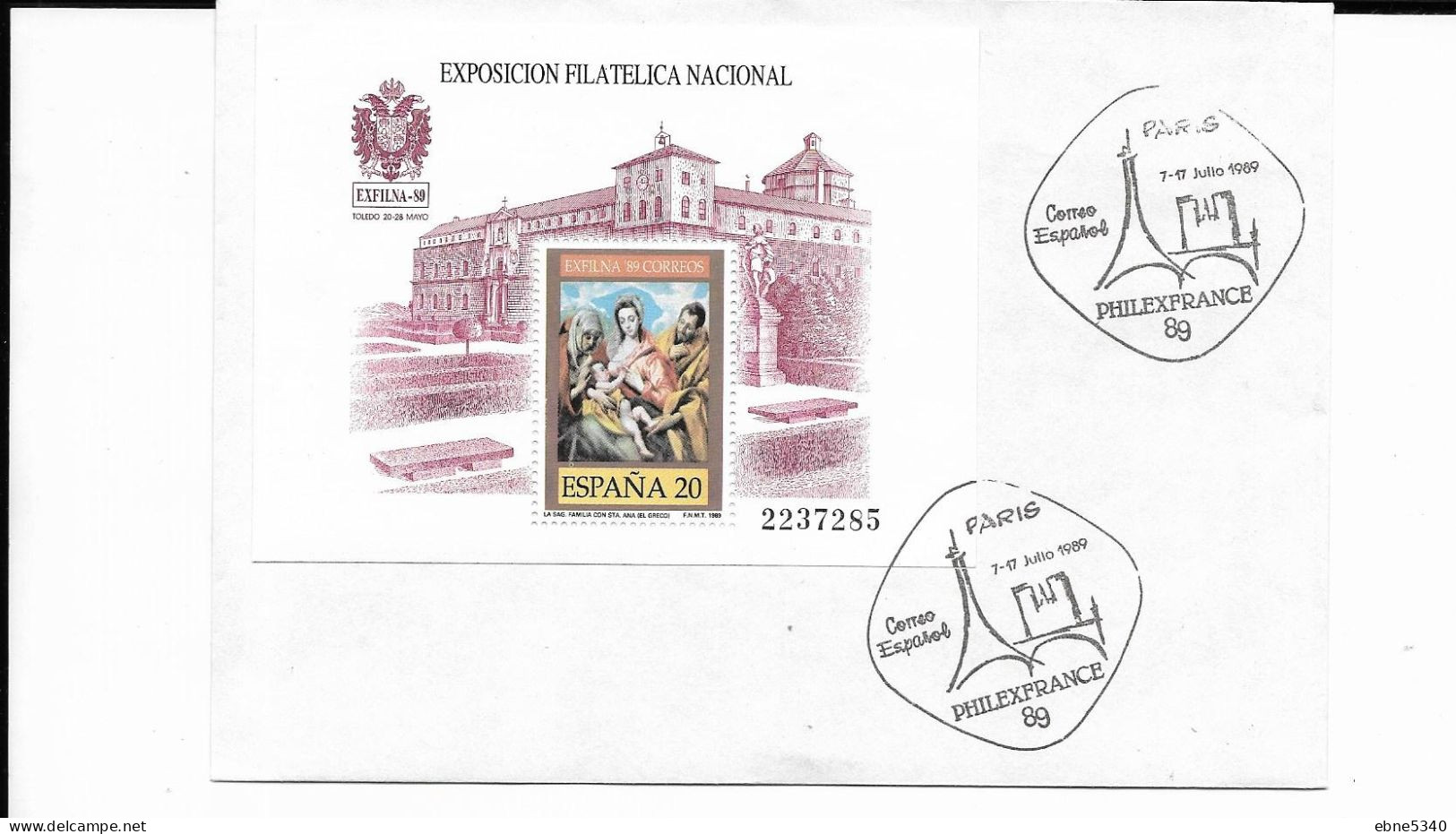 Enveloppe Exposicion Filatelica Nacional Cachet Philex France 89 Du 7-17 Juillet 1989  N°461 - Used Stamps