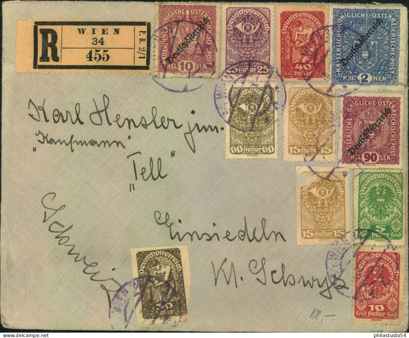 1921, Reich Frankierter R-Brief Ab WIEN In Die Schwe. Mit "Deutsh österreich" Frankaturiz - Lettres & Documents