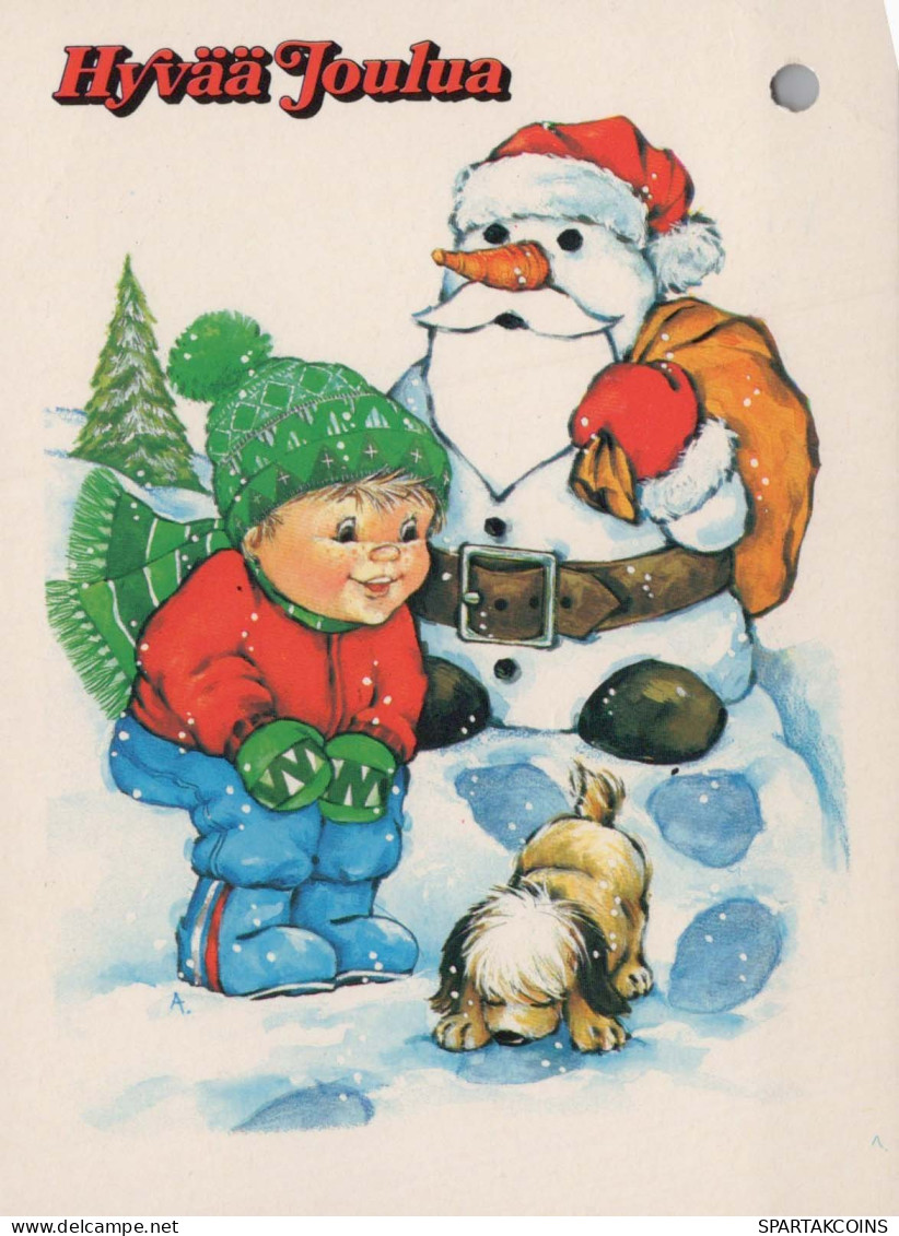 PAPÁ NOEL Feliz Año Navidad NIÑOS Animales Vintage Tarjeta Postal CPSM #PBS981.A - Santa Claus