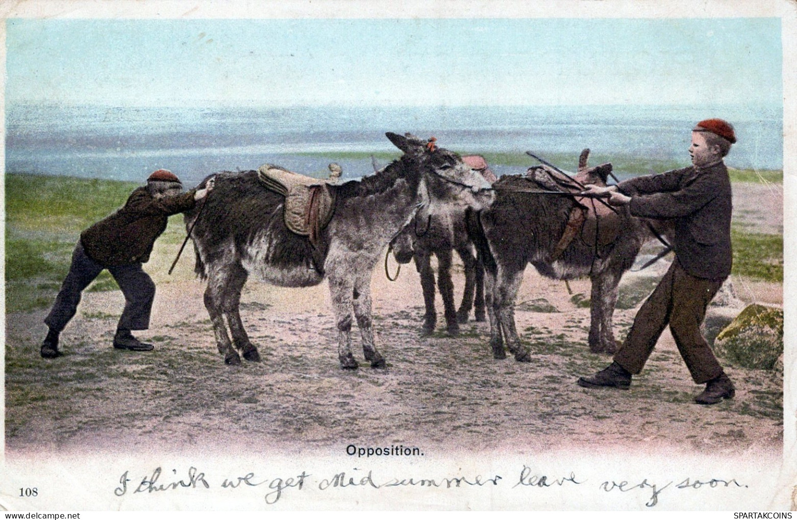 ÂNE Animaux Enfants Vintage Antique CPA Carte Postale #PAA203.A - Donkeys