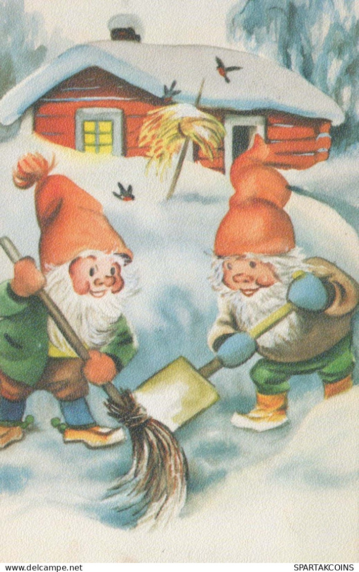 SANTA CLAUS Happy New Year Christmas GNOME Vintage Postcard CPSMPF #PKG529.A - Santa Claus